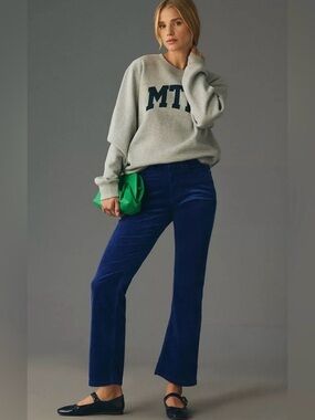 Anthropologie x Pilcro The Yaya Mid-Rise Corduroy Crop Flare Jeans Blue 31